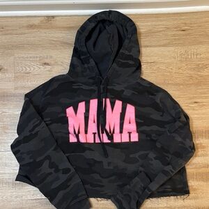 Black Camo Hoodie with Pink 'MAMA' Print